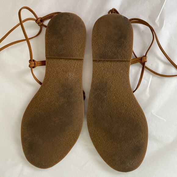 Madewell Boardwalk Lace-Up Leather Sandals Size 7.5 English Saddle - Picture 10 of 15